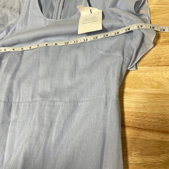 Theory NWT Ruffle Sleeve Dress in Organic Cotton Size 4 Baby Blue Midi V-Neck - Picture 9 of 12